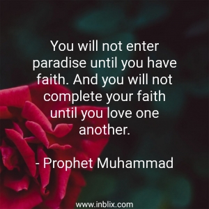You will not enter paradise until you have faith. And you will not complete your faith until you love one another.